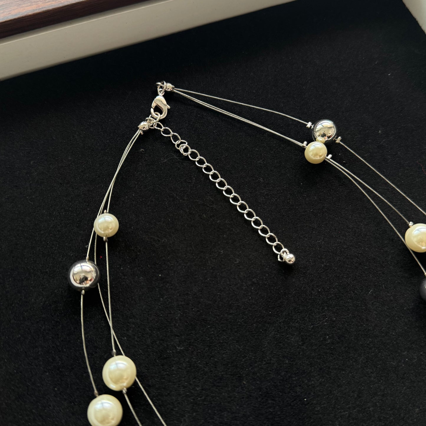 Three-Strand Pearl Necklace with Silver-Tone Beads