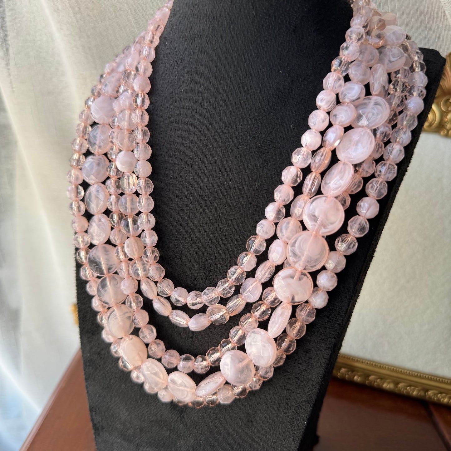 Blush Pink Multi-Strand Resin Bead Necklace