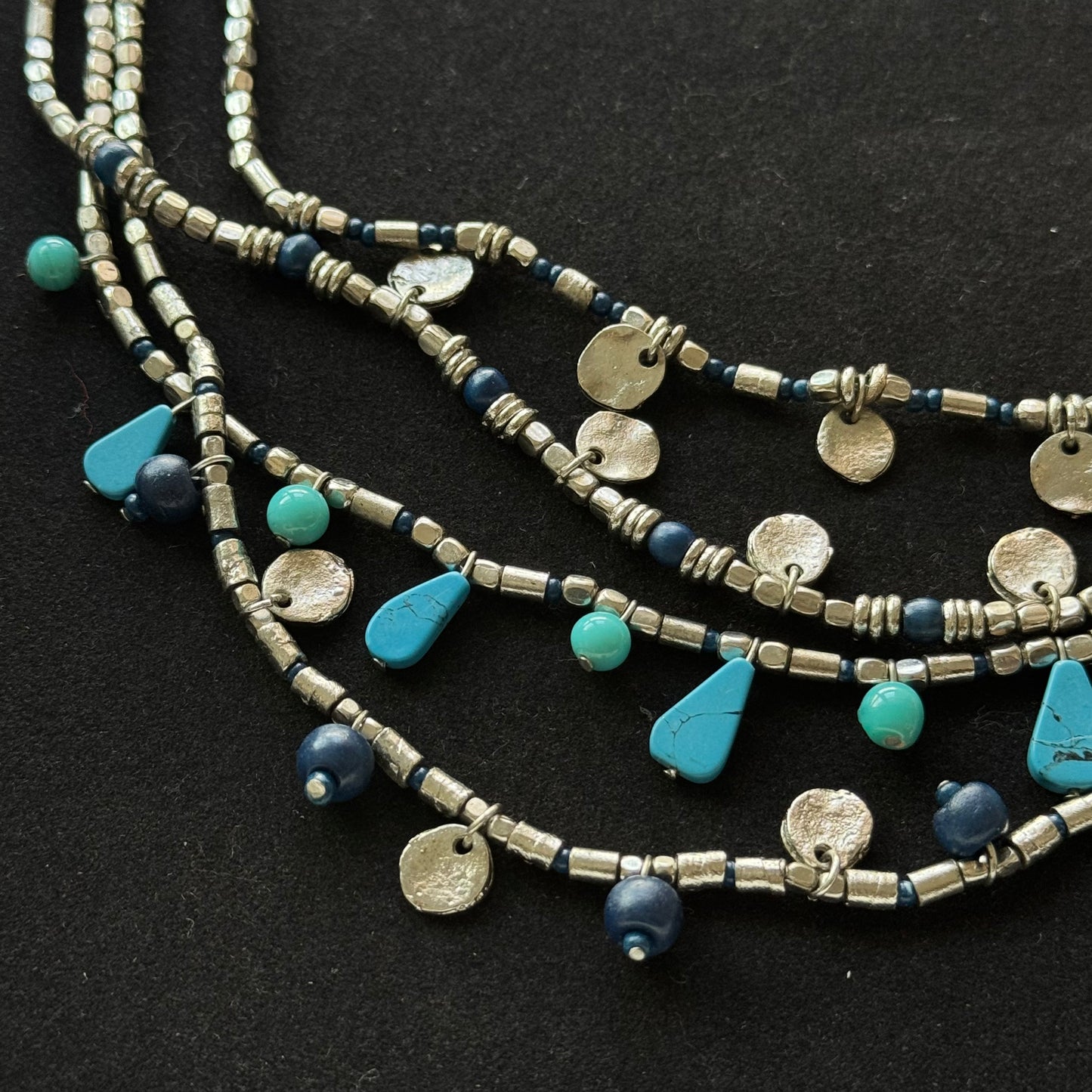 Bohemian Layered Bead Necklace with Turquoise Accents