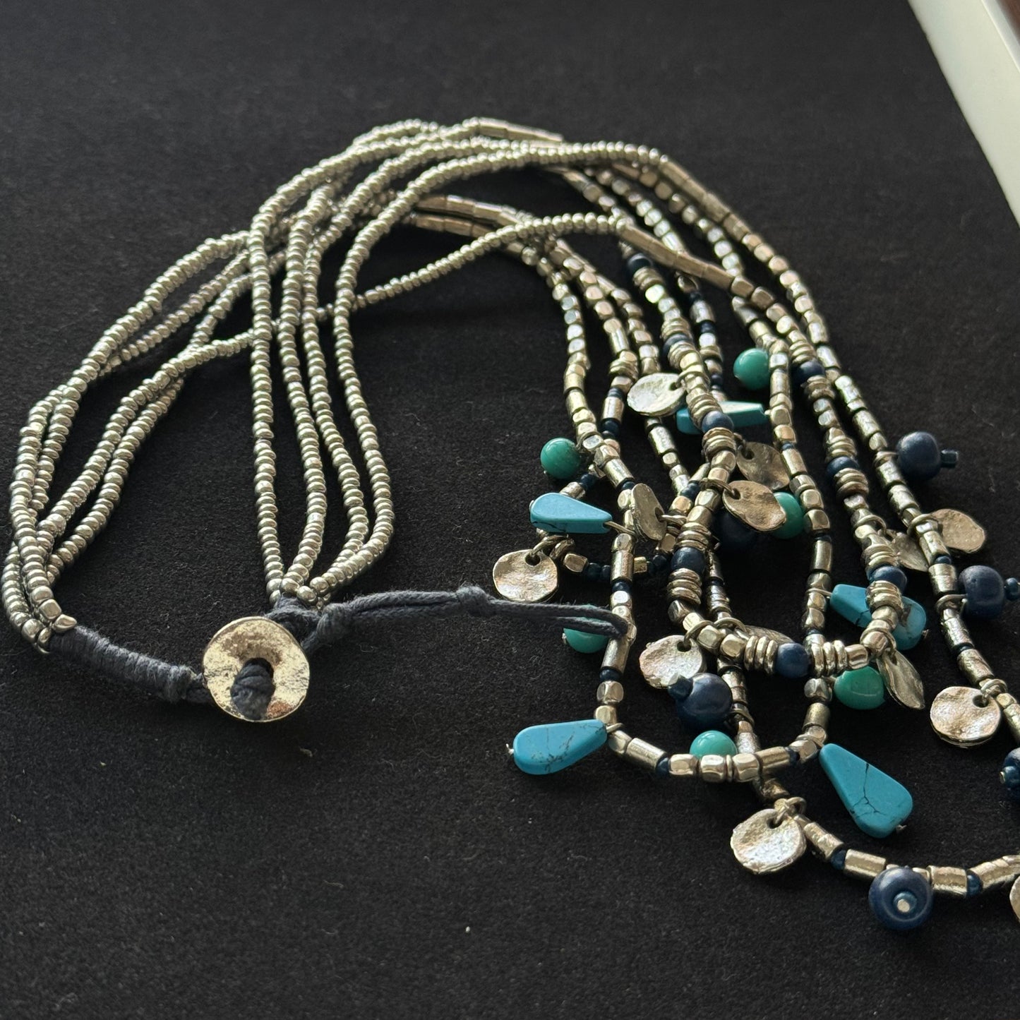 Bohemian Layered Bead Necklace with Turquoise Accents