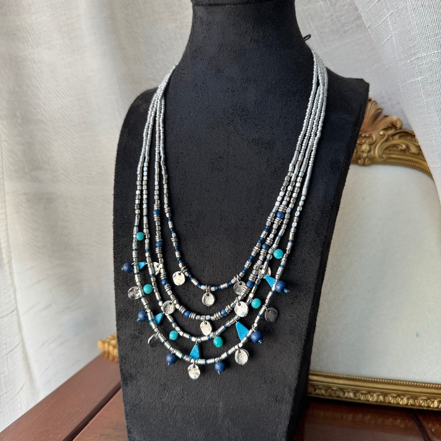 Bohemian Layered Bead Necklace with Turquoise Accents