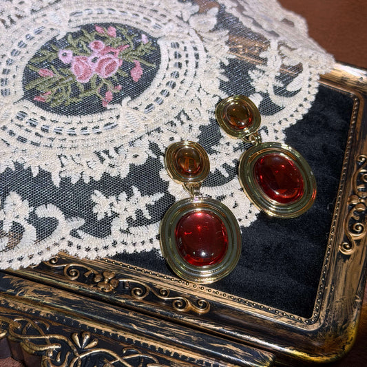 Crimson Cabochon Drop Earrings