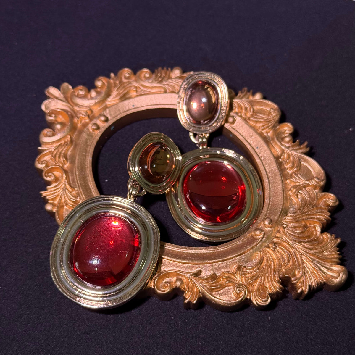 Crimson Cabochon Drop Earrings