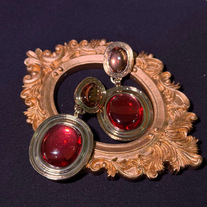 Crimson Cabochon Drop Earrings