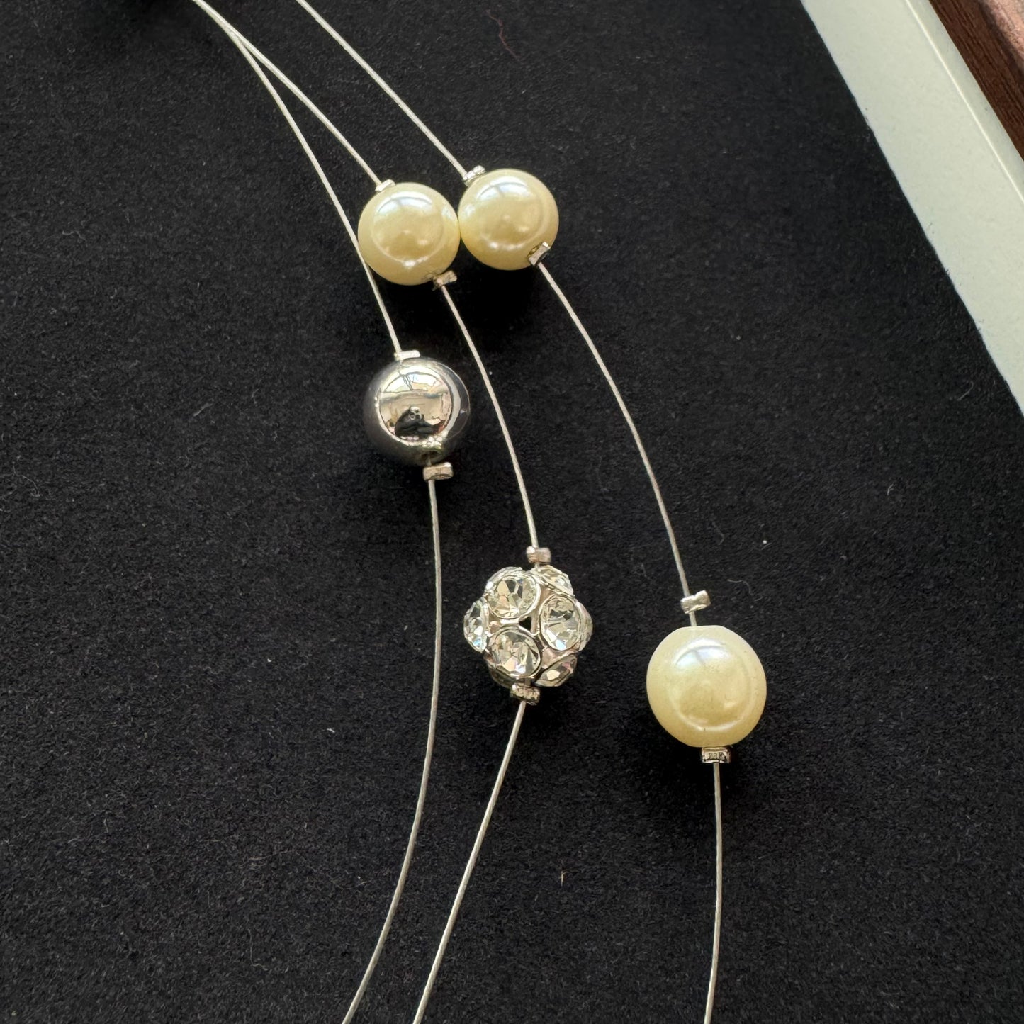Three-Strand Pearl Necklace with Silver-Tone Beads