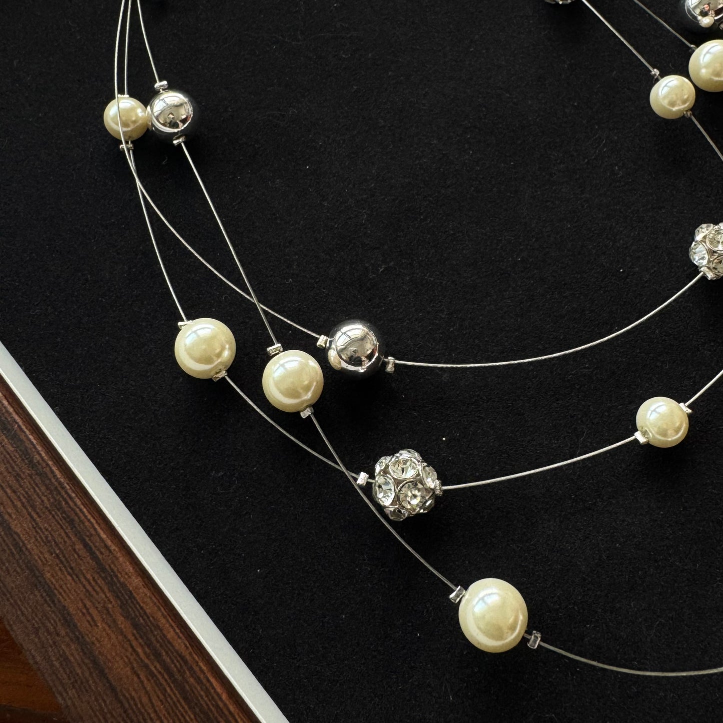 Three-Strand Pearl Necklace with Silver-Tone Beads