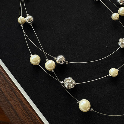 Three-Strand Pearl Necklace with Silver-Tone Beads