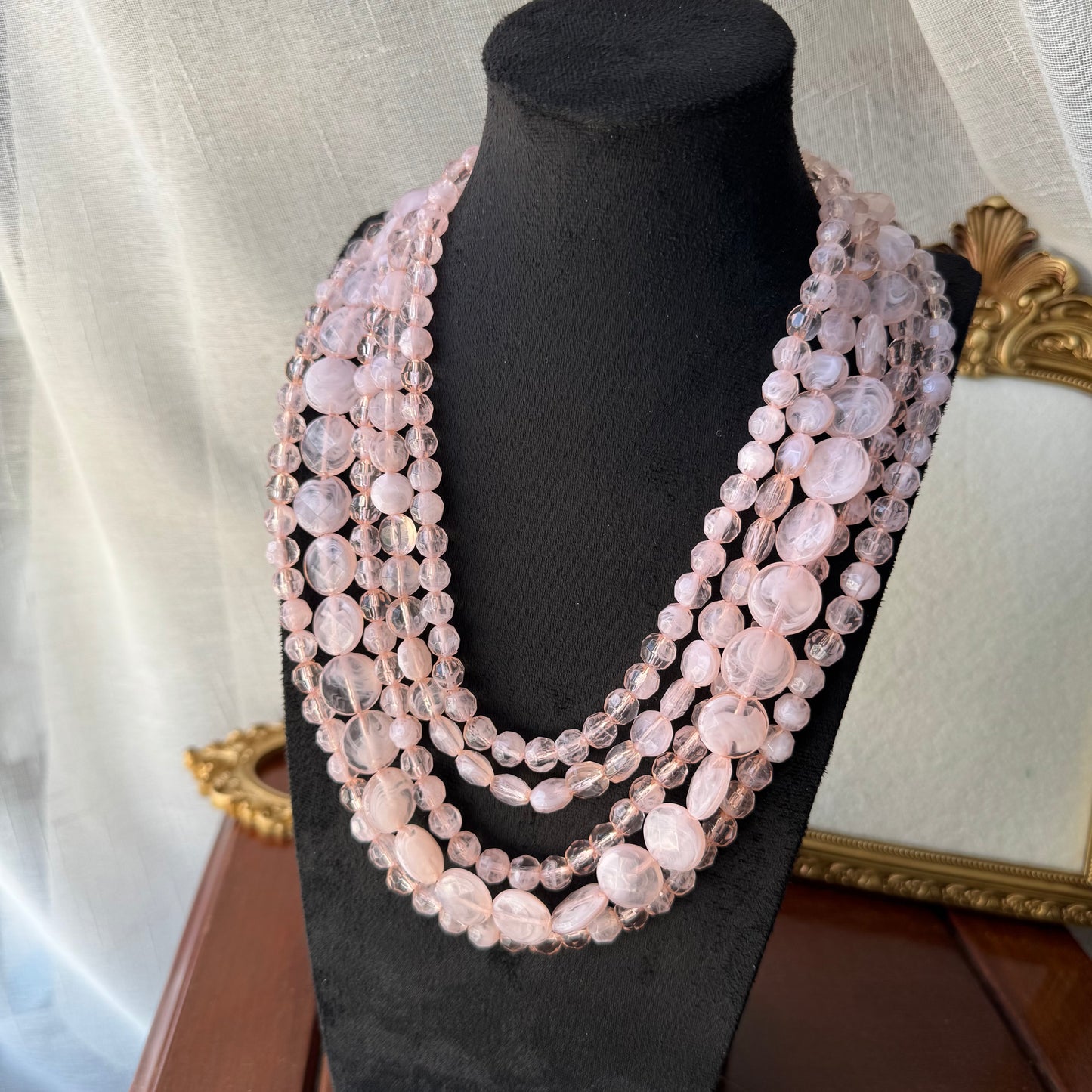 Blush Pink Multi-Strand Resin Bead Necklace
