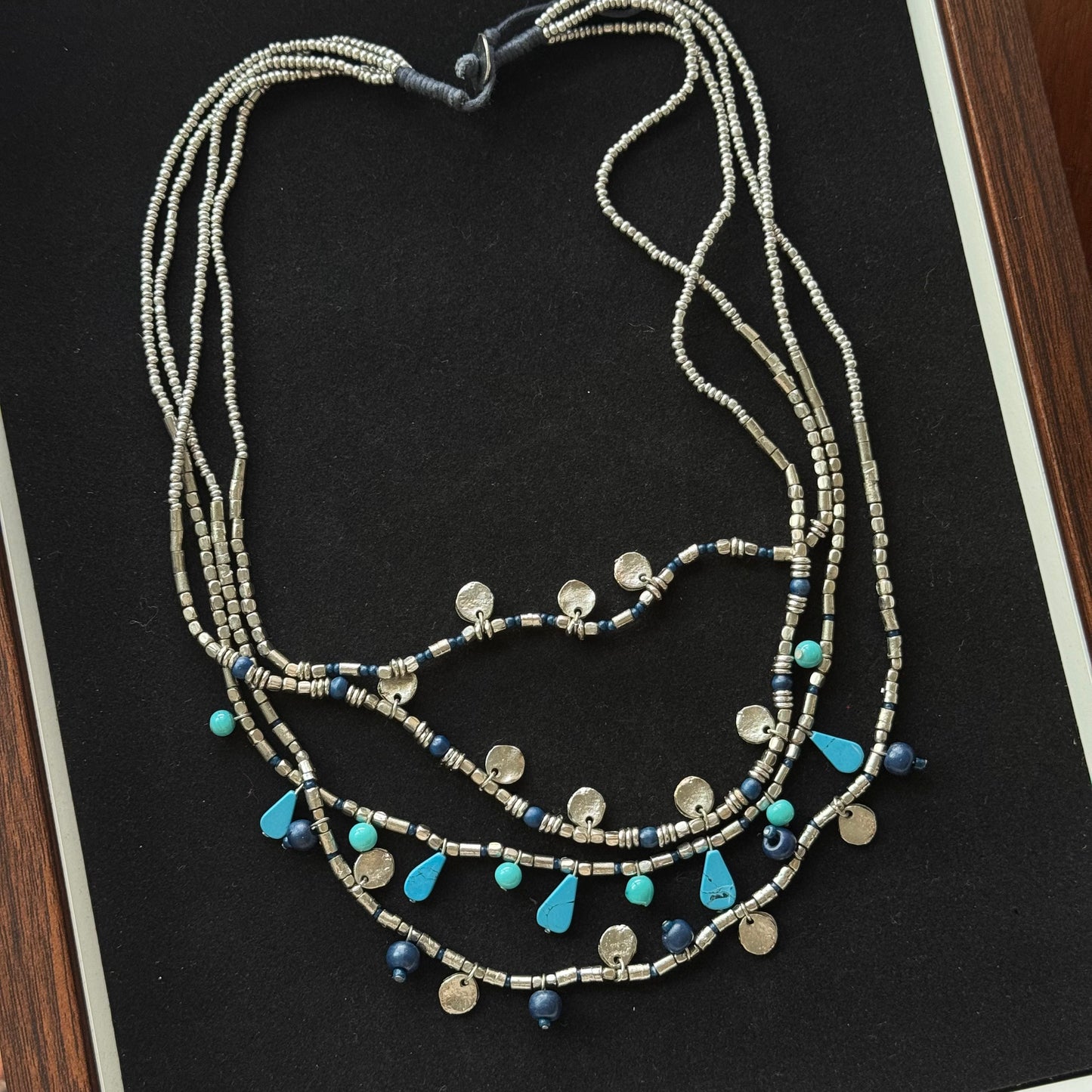 Bohemian Layered Bead Necklace with Turquoise Accents