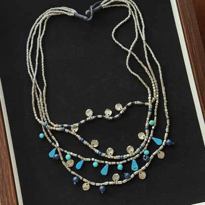 Bohemian Layered Bead Necklace with Turquoise Accents