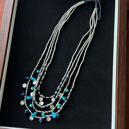 Bohemian Layered Bead Necklace with Turquoise Accents