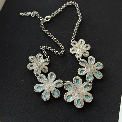Turquoise Flower Statement Necklace in Antique Silver