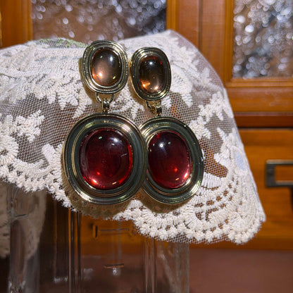 Crimson Cabochon Drop Earrings