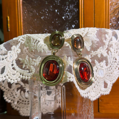 Crimson Cabochon Drop Earrings