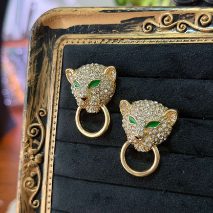 Pavéd Panther Push-Back Earrings