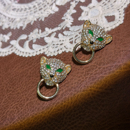 Pavéd Panther Push-Back Earrings